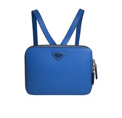 Zipped Pouch Backpack, Saffiano, Blue, MII, 3*